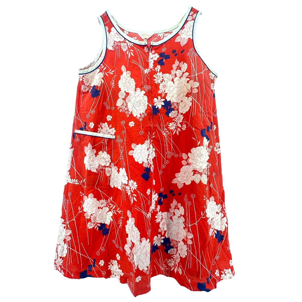 Vintage Komar Leisurely Living Red Floral Zip Front House Dress Duster USA Made